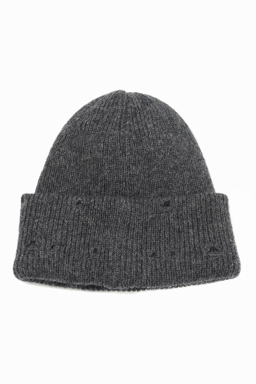 Y's for men DAMAGED KNIT CAP / ALPACA WOOL (CHARCOAL)