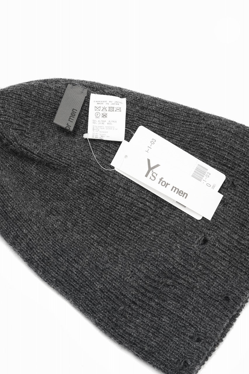 Y's for men DAMAGED KNIT CAP / ALPACA WOOL (CHARCOAL)