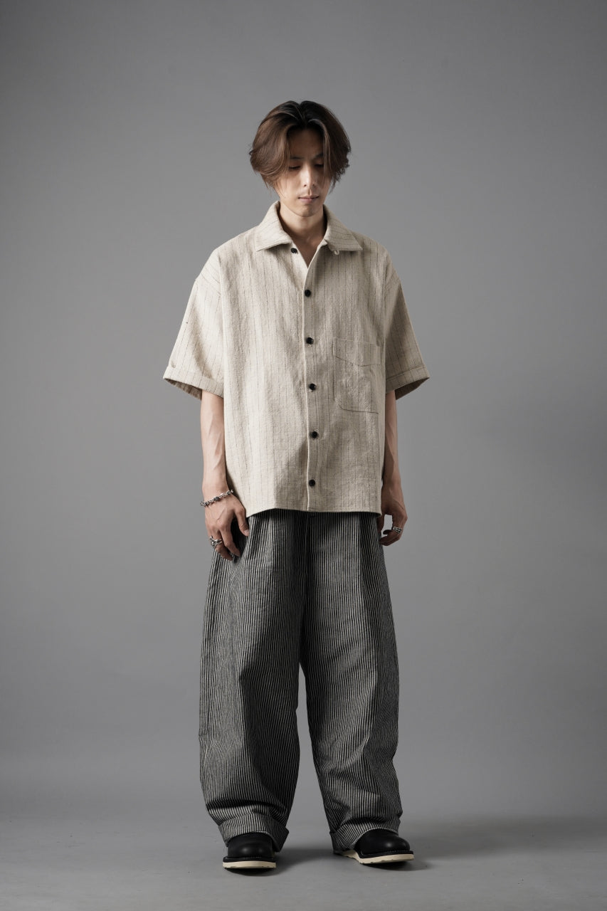 N/07 OPEN COLLAR H/S SHIRT / HEAVY C/LI BUTCHER STRIPES (BEIGE)
