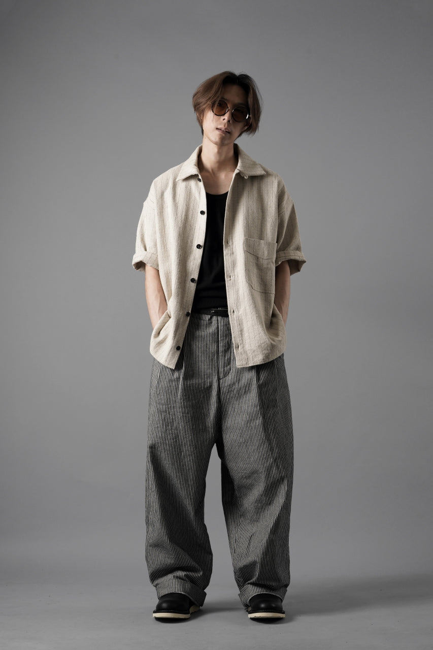 N/07 OPEN COLLAR H/S SHIRT / HEAVY C/LI BUTCHER STRIPES (BEIGE)