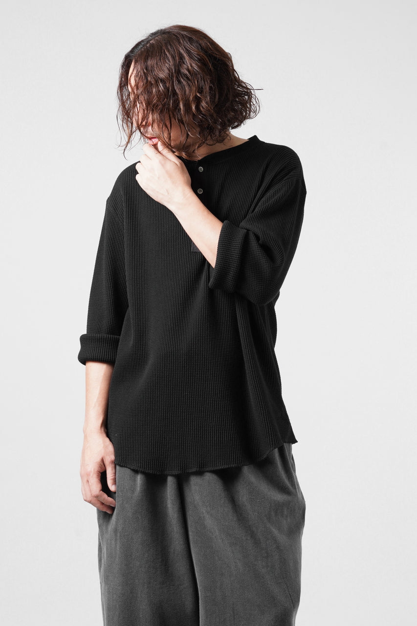 画像をギャラリービューアに読み込む, SEVEN LEATHERS WAFFLE HENLEY LONG SLEEVE TOPS (BLACK)