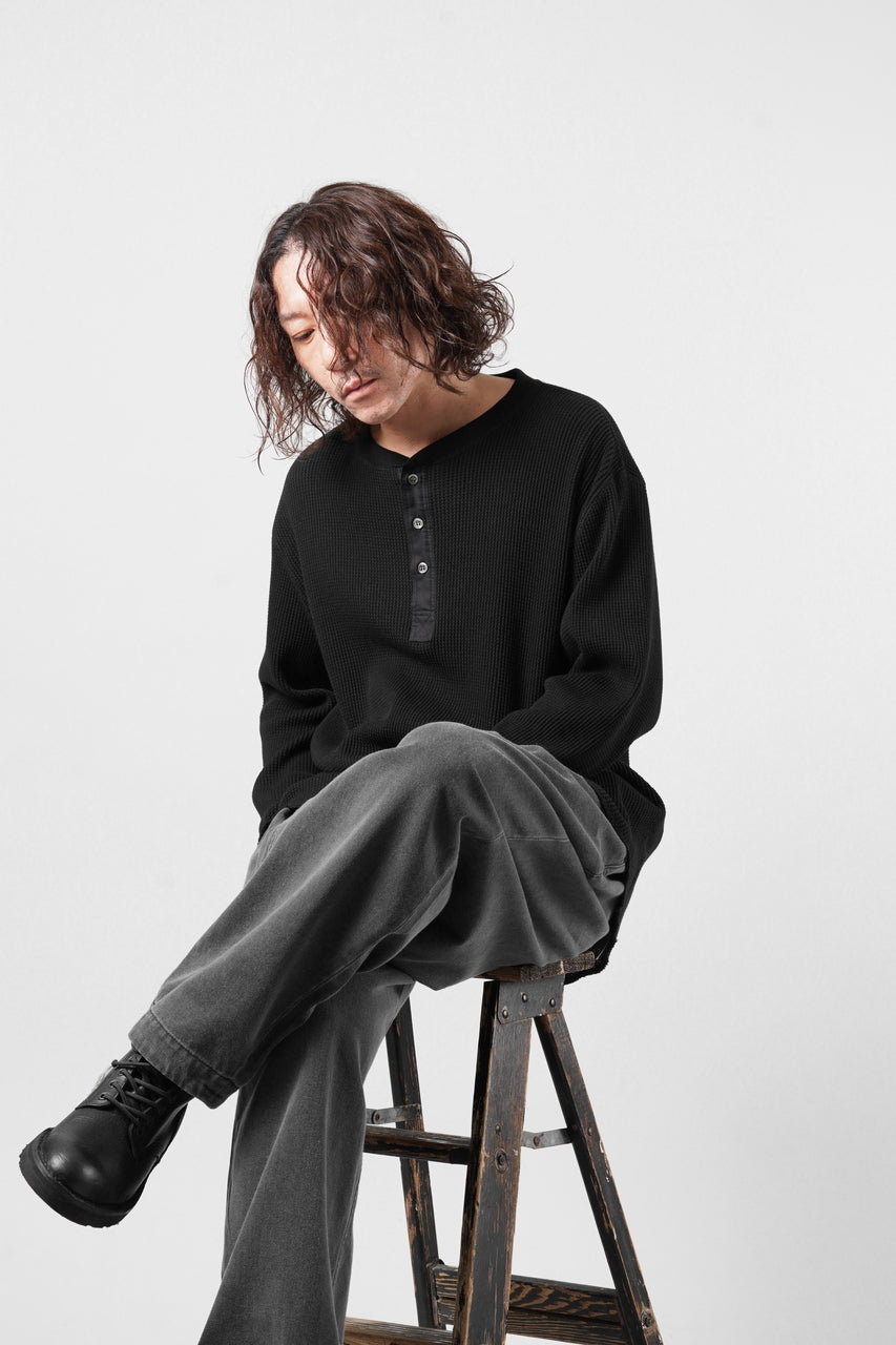 画像をギャラリービューアに読み込む, SEVEN LEATHERS WAFFLE HENLEY LONG SLEEVE TOPS (BLACK)