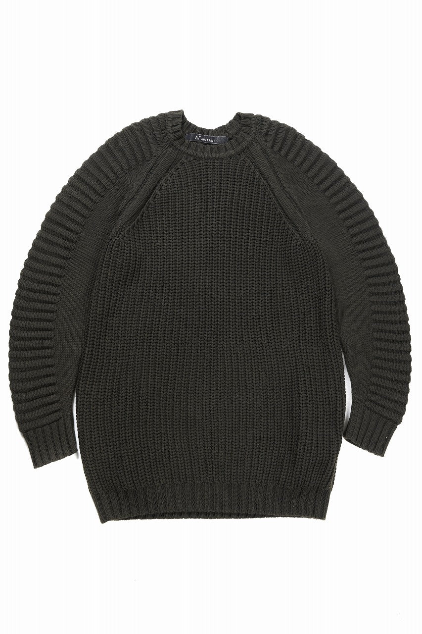 画像をギャラリービューアに読み込む, 【SAMPLE SALE】A.F ARTEFACT LOWGAUGE CABLE KNIT PULLOVER LADDER-SLEEVE (KHAKI)