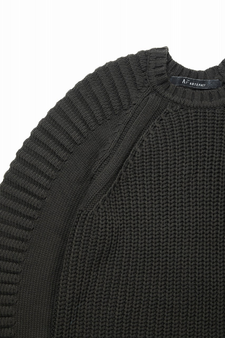 画像をギャラリービューアに読み込む, 【SAMPLE SALE】A.F ARTEFACT LOWGAUGE CABLE KNIT PULLOVER LADDER-SLEEVE (KHAKI)