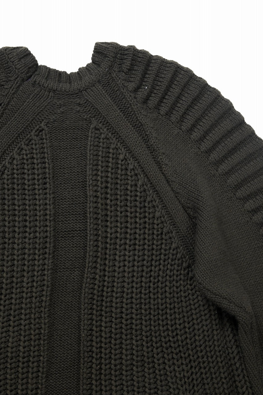 画像をギャラリービューアに読み込む, 【SAMPLE SALE】A.F ARTEFACT LOWGAUGE CABLE KNIT PULLOVER LADDER-SLEEVE (KHAKI)