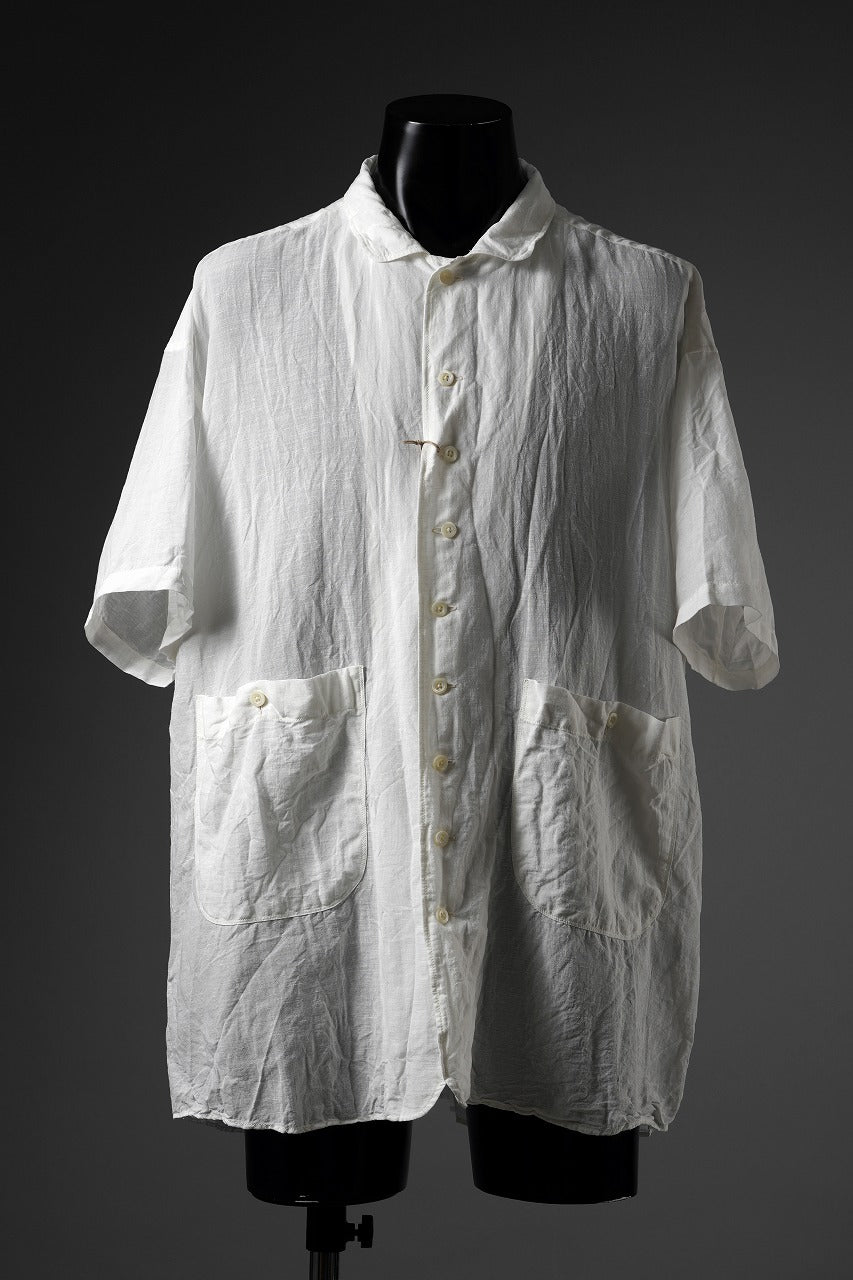 画像をギャラリービューアに読み込む, KLASICA "SH-052" BACK FLAP H/S SHIRTS with BIG POCKETS / TRANSLUCENT VINTAGE FACE WEAVE (WHITE)