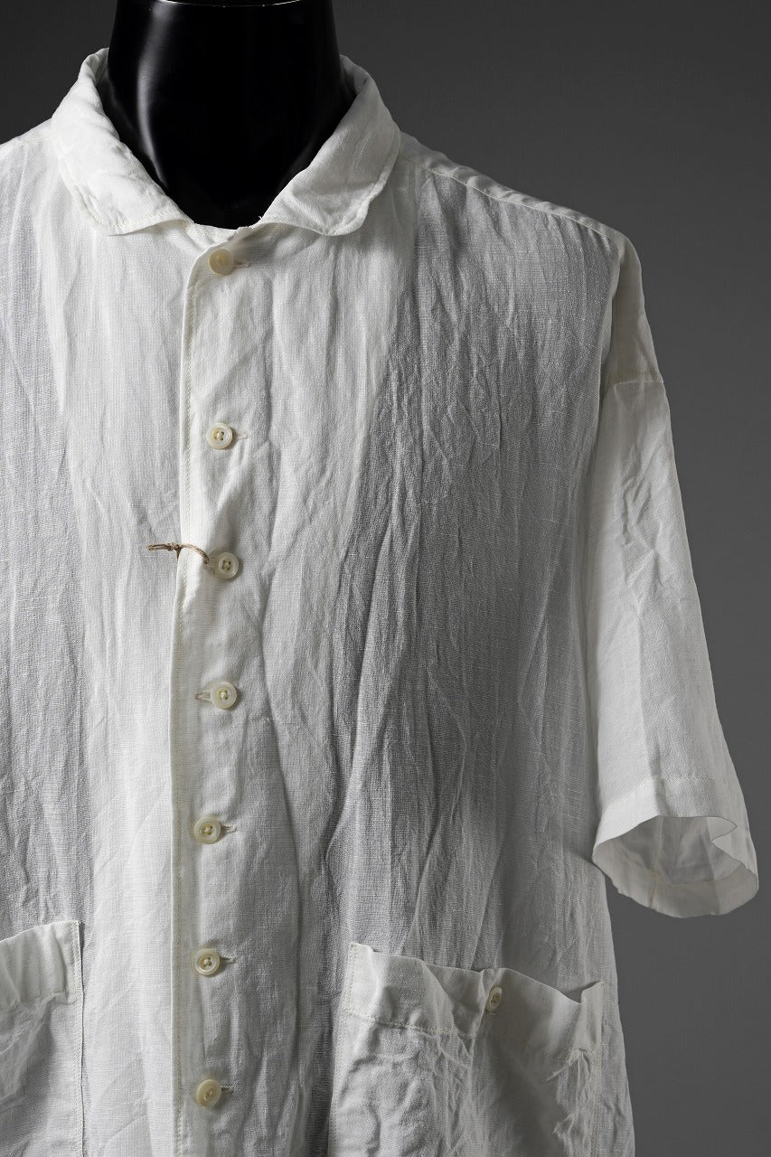 画像をギャラリービューアに読み込む, KLASICA "SH-052" BACK FLAP H/S SHIRTS with BIG POCKETS / TRANSLUCENT VINTAGE FACE WEAVE (WHITE)