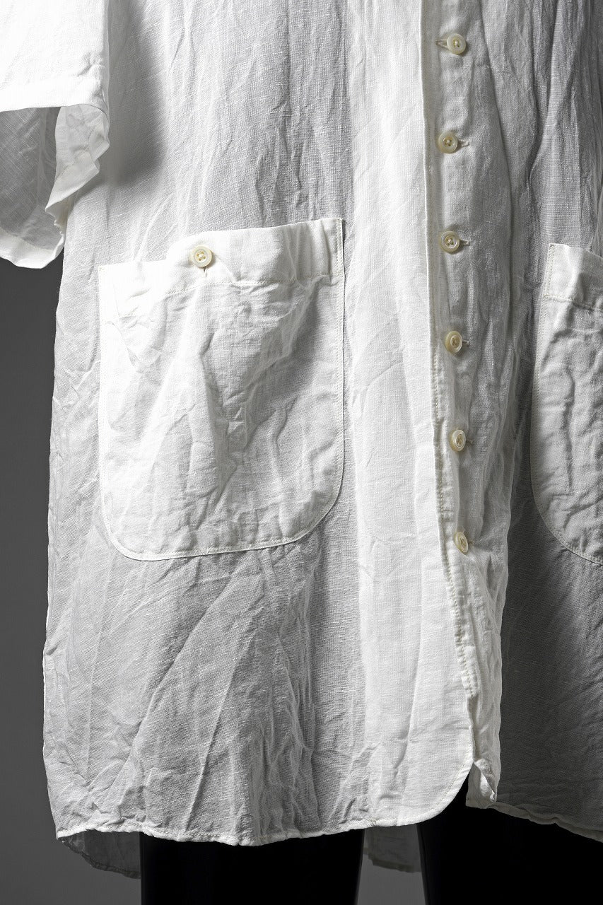 画像をギャラリービューアに読み込む, KLASICA "SH-052" BACK FLAP H/S SHIRTS with BIG POCKETS / TRANSLUCENT VINTAGE FACE WEAVE (WHITE)