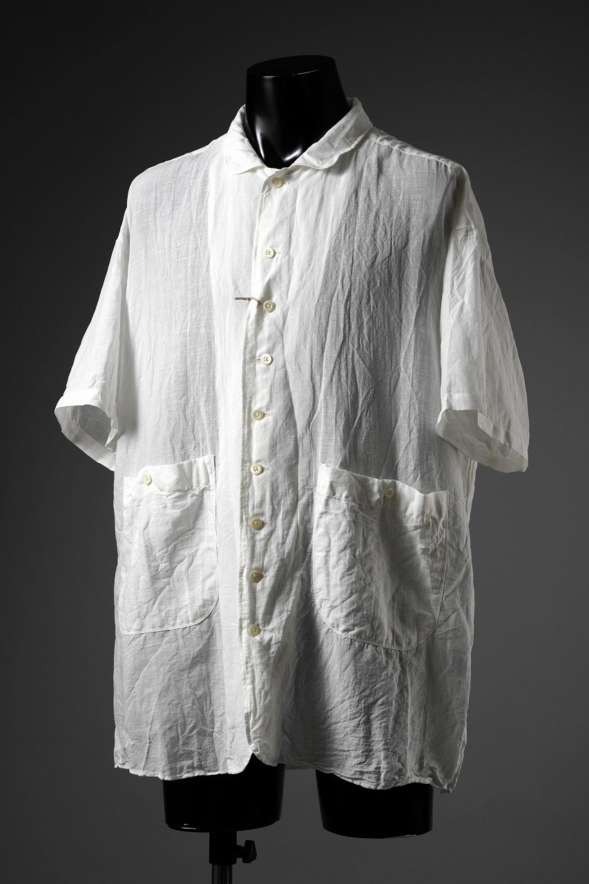 画像をギャラリービューアに読み込む, KLASICA "SH-052" BACK FLAP H/S SHIRTS with BIG POCKETS / TRANSLUCENT VINTAGE FACE WEAVE (WHITE)