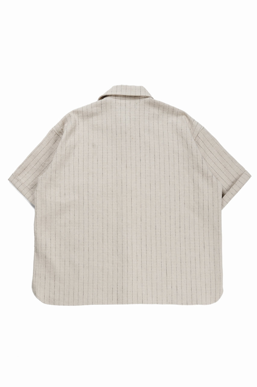 画像をギャラリービューアに読み込む, N/07 OPEN COLLAR H/S SHIRT / HEAVY C/LI BUTCHER STRIPES (BEIGE)