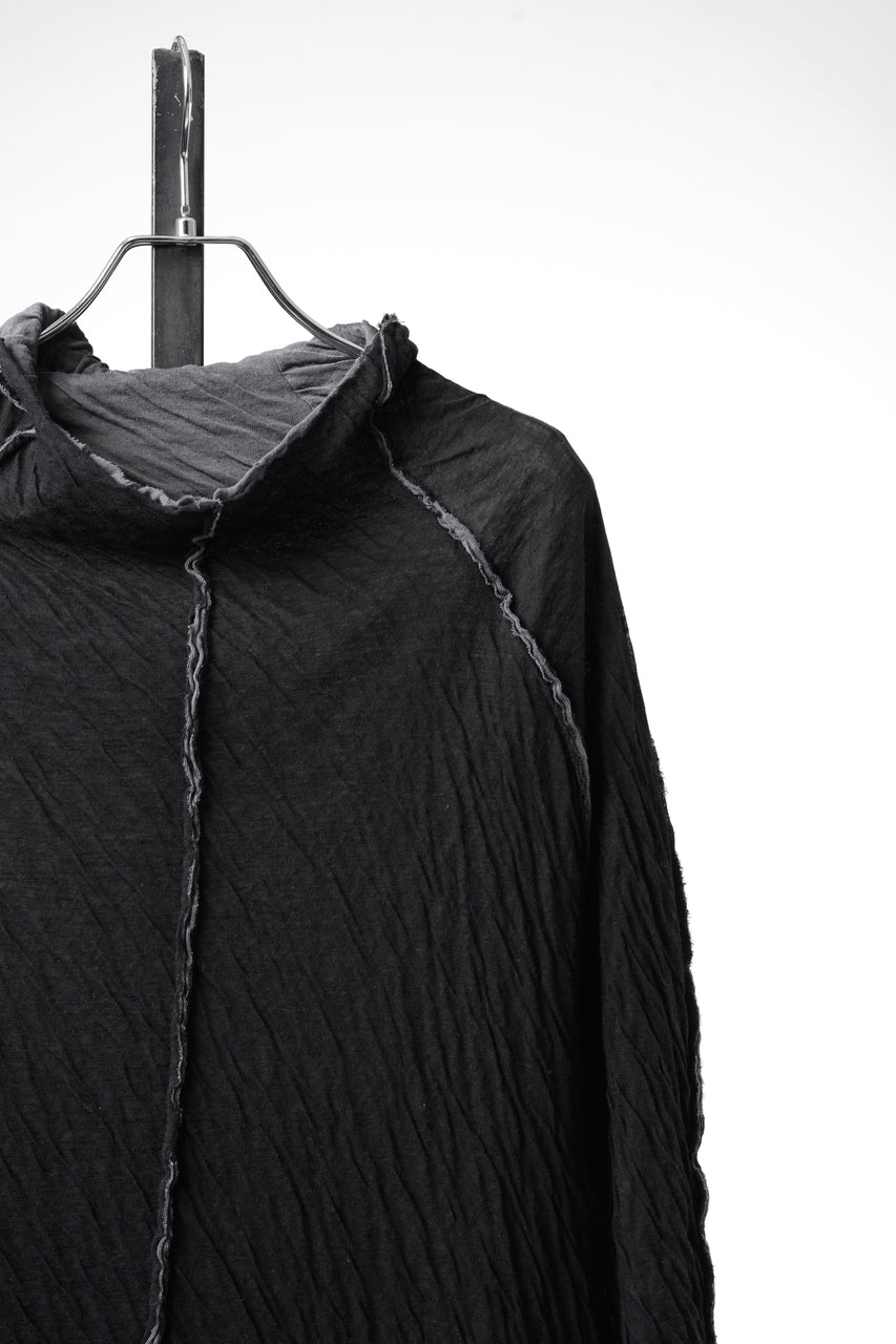 Load image into Gallery viewer, 【SAMPLE】A.F ARTEFACT EXPOSED SEAM RAW EDGE HOODED T-SHIRT / DOUBLEFACE BONDED JERSEY (BLACK)