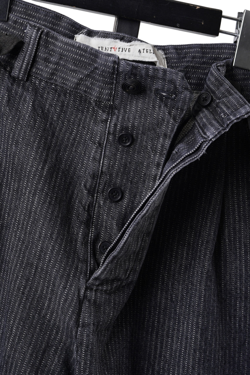 画像をギャラリービューアに読み込む, A TENTATIVE ATELIER exclusive George II PAINTER'S CROSS BAND PANTS (WASHED BLACK STRIPE)