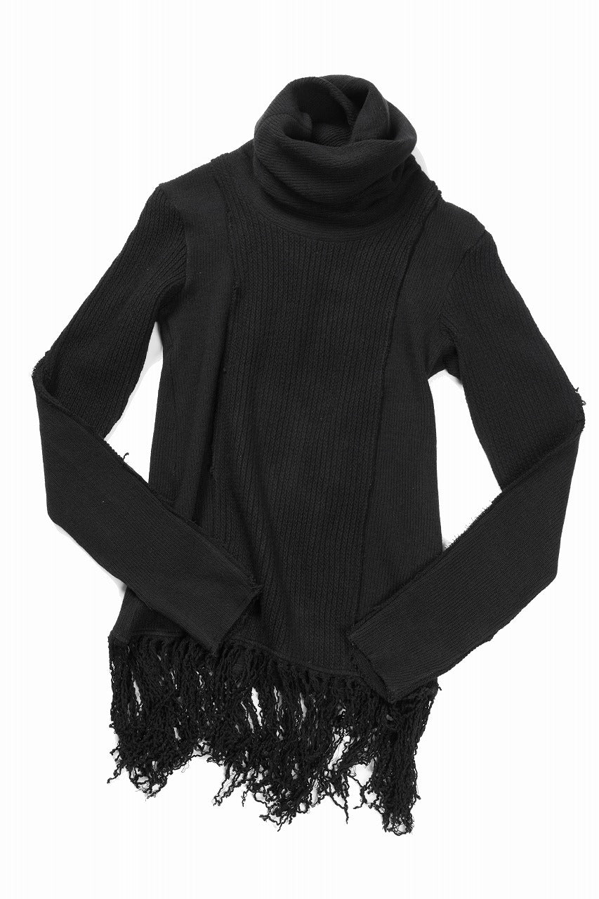 画像をギャラリービューアに読み込む, 【SAMPLE SALE】A.F ARTEFACT TURTLE NECK KNIT TOP with FRINGE / BREND WOOL (BLACK)