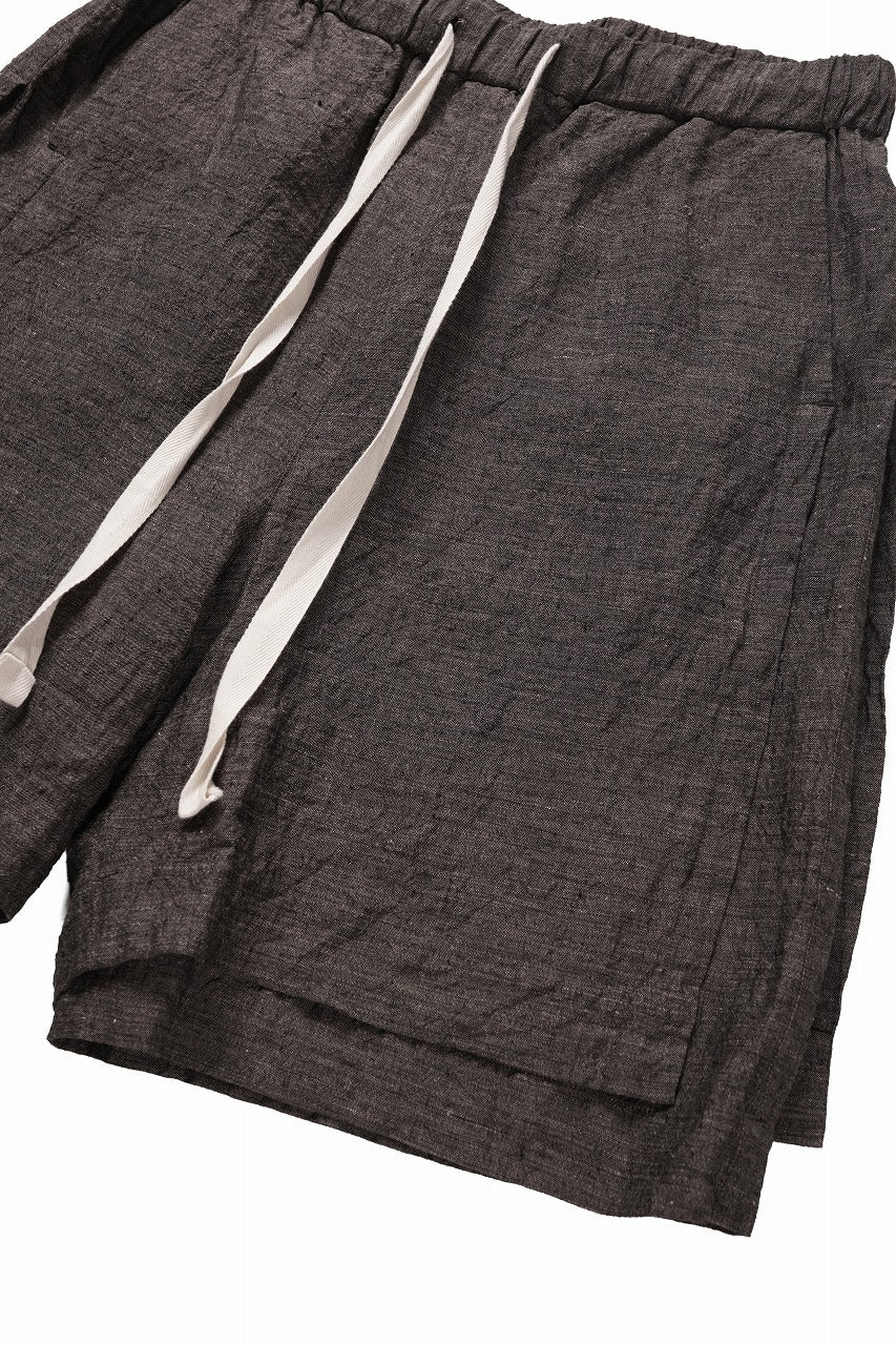 画像をギャラリービューアに読み込む, KLASICA "VENT" LAYERED WIDE SHORTS / ANCIENT COLORED LINEN CHAMBRAY (BROWN)