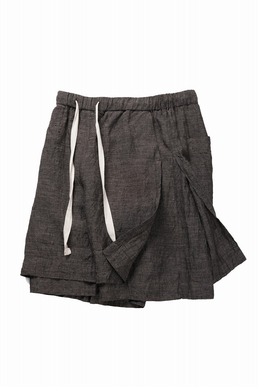 画像をギャラリービューアに読み込む, KLASICA "VENT" LAYERED WIDE SHORTS / ANCIENT COLORED LINEN CHAMBRAY (BROWN)
