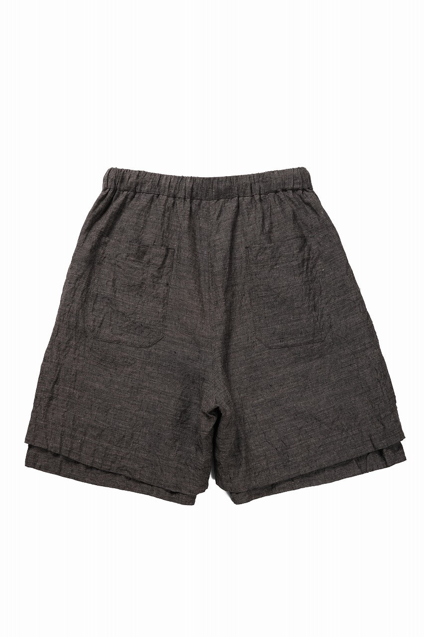 画像をギャラリービューアに読み込む, KLASICA "VENT" LAYERED WIDE SHORTS / ANCIENT COLORED LINEN CHAMBRAY (BROWN)