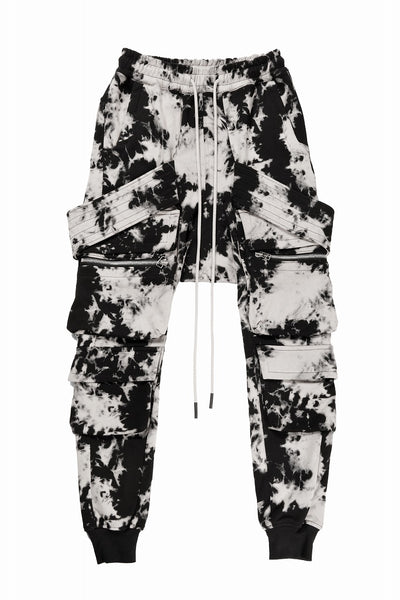 A.F ARTEFACT BELT CARGO SAROUEL JOGGER / MOTTLED DYING (BLACK x IVORY)