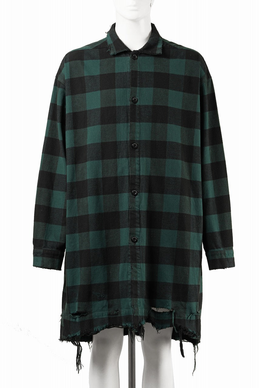 画像をギャラリービューアに読み込む, 【SAMPLE SALE】A.F ARTEFACT GRUNGE SHIRT-COAT / CHECK FLANNEL (GREEN×BLACK)