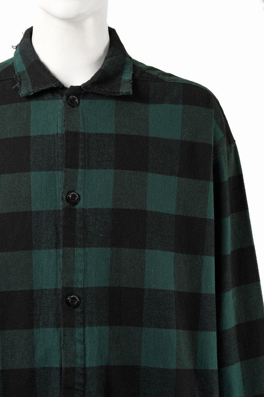 画像をギャラリービューアに読み込む, 【SAMPLE SALE】A.F ARTEFACT GRUNGE SHIRT-COAT / CHECK FLANNEL (GREEN×BLACK)