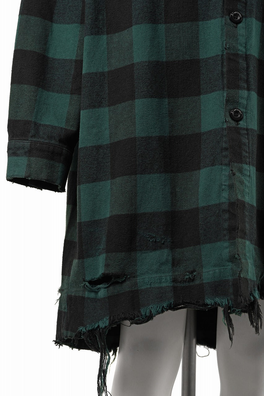 画像をギャラリービューアに読み込む, 【SAMPLE SALE】A.F ARTEFACT GRUNGE SHIRT-COAT / CHECK FLANNEL (GREEN×BLACK)