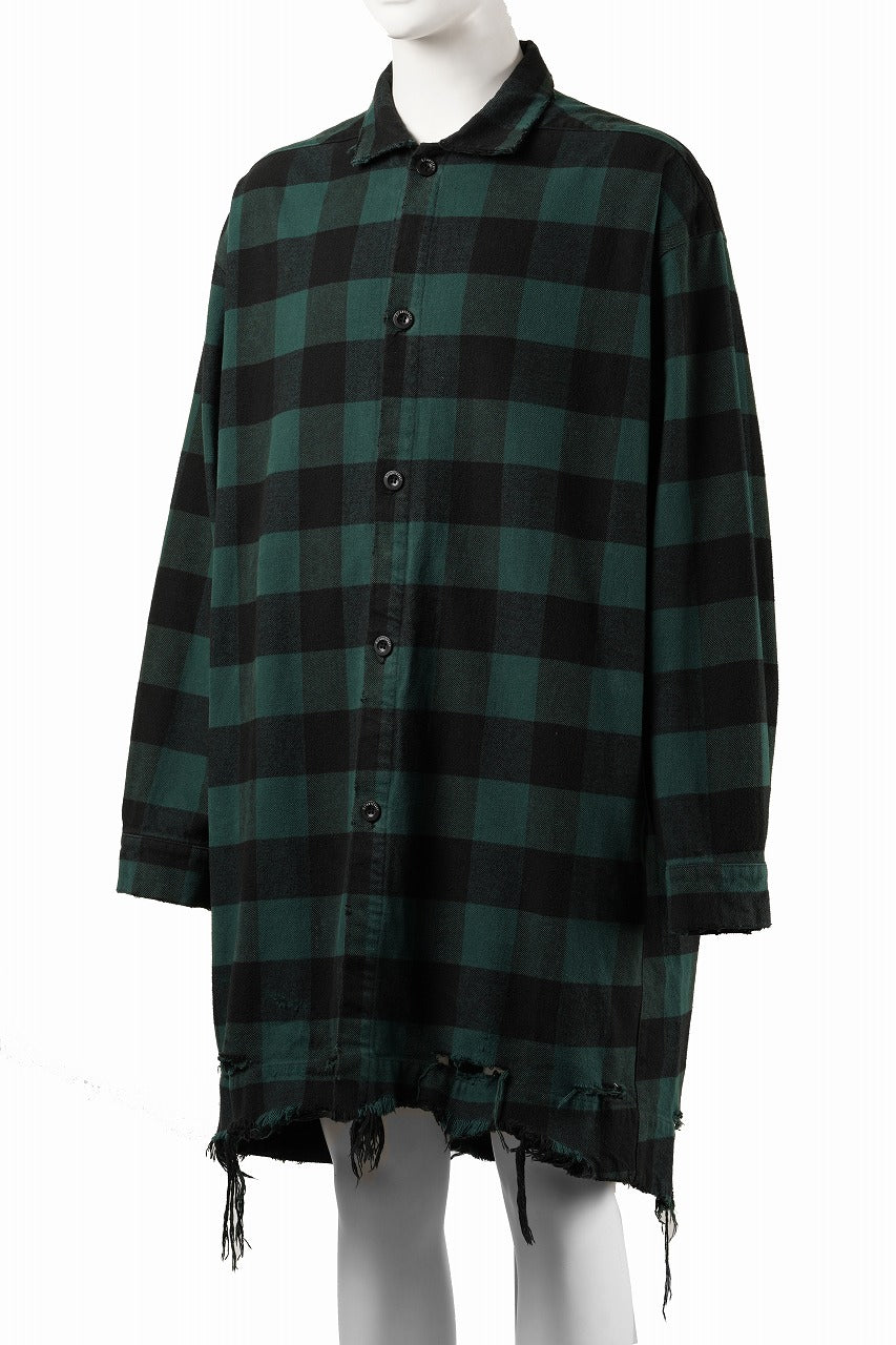 画像をギャラリービューアに読み込む, 【SAMPLE SALE】A.F ARTEFACT GRUNGE SHIRT-COAT / CHECK FLANNEL (GREEN×BLACK)
