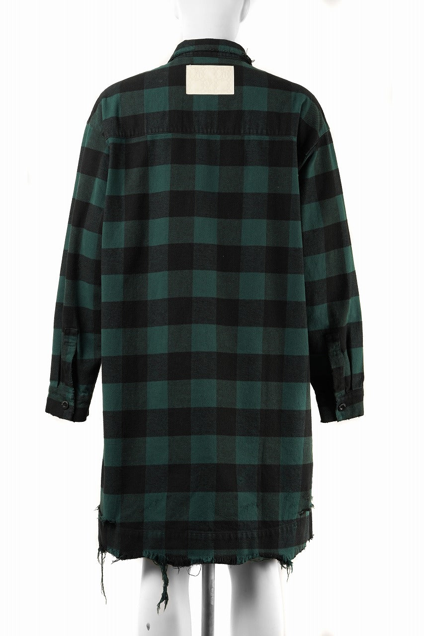画像をギャラリービューアに読み込む, 【SAMPLE SALE】A.F ARTEFACT GRUNGE SHIRT-COAT / CHECK FLANNEL (GREEN×BLACK)