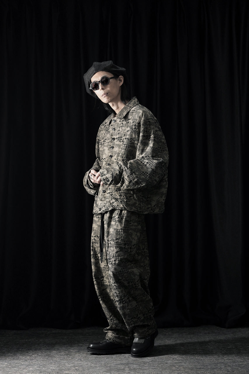 画像をギャラリービューアに読み込む, KLASICA "OVUM" EGG SHAPE EASY TROUSERS / BACK JACQUARD HOUND TOOTH CAMO (FOREST)