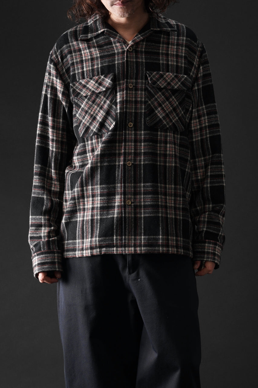 Load image into Gallery viewer, FULLCOUNT OPEN COLLAR SHIRT / WOOL TWILL TARTAN CHECK (BLACK)