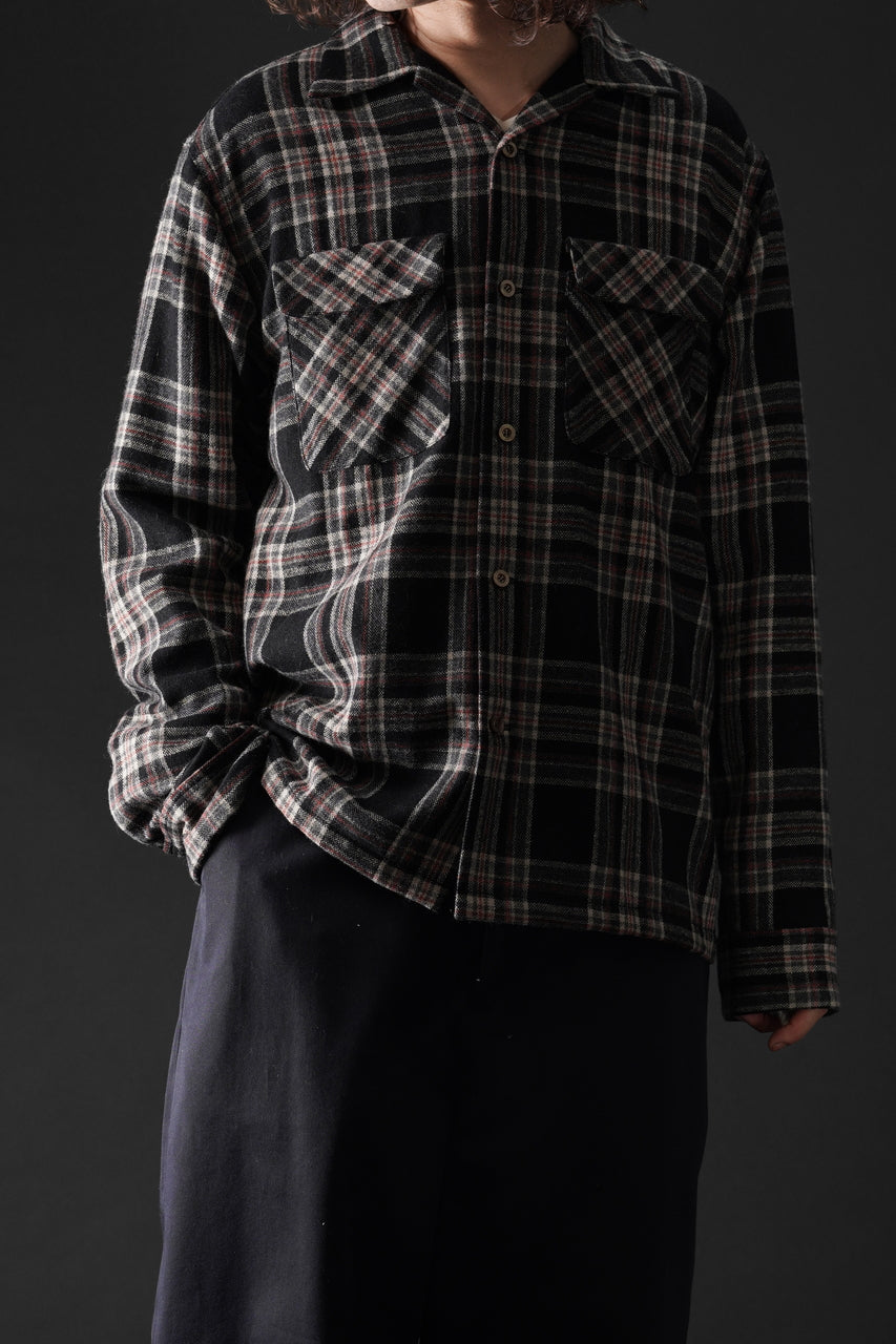 Load image into Gallery viewer, FULLCOUNT OPEN COLLAR SHIRT / WOOL TWILL TARTAN CHECK (BLACK)