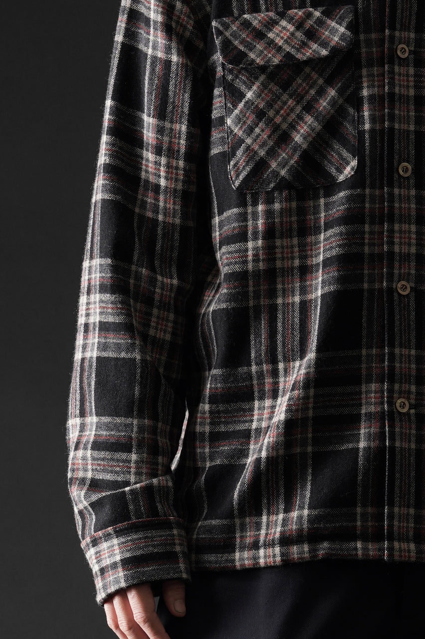 Load image into Gallery viewer, FULLCOUNT OPEN COLLAR SHIRT / WOOL TWILL TARTAN CHECK (BLACK)