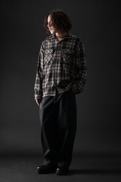 Load image into Gallery viewer, FULLCOUNT OPEN COLLAR SHIRT / WOOL TWILL TARTAN CHECK (BLACK)