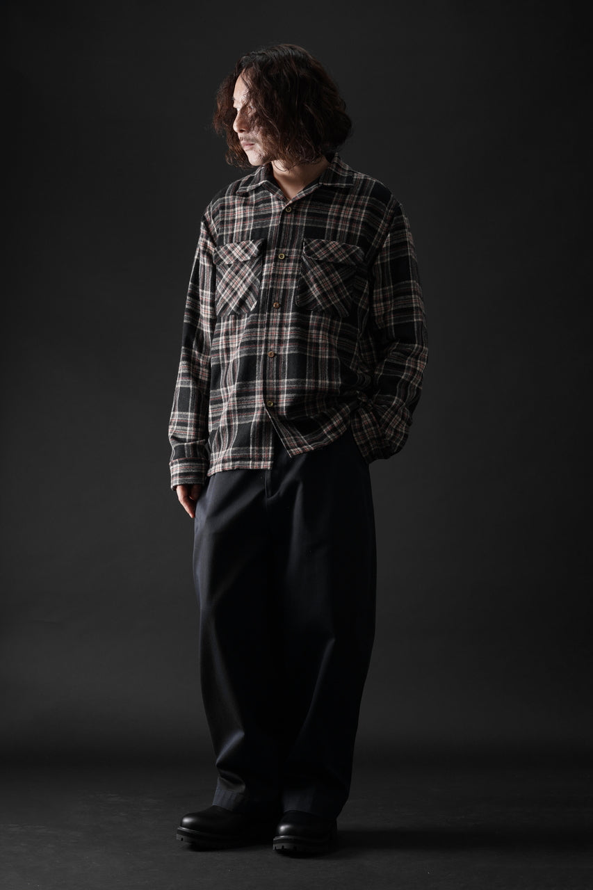 Load image into Gallery viewer, FULLCOUNT OPEN COLLAR SHIRT / WOOL TWILL TARTAN CHECK (BLACK)
