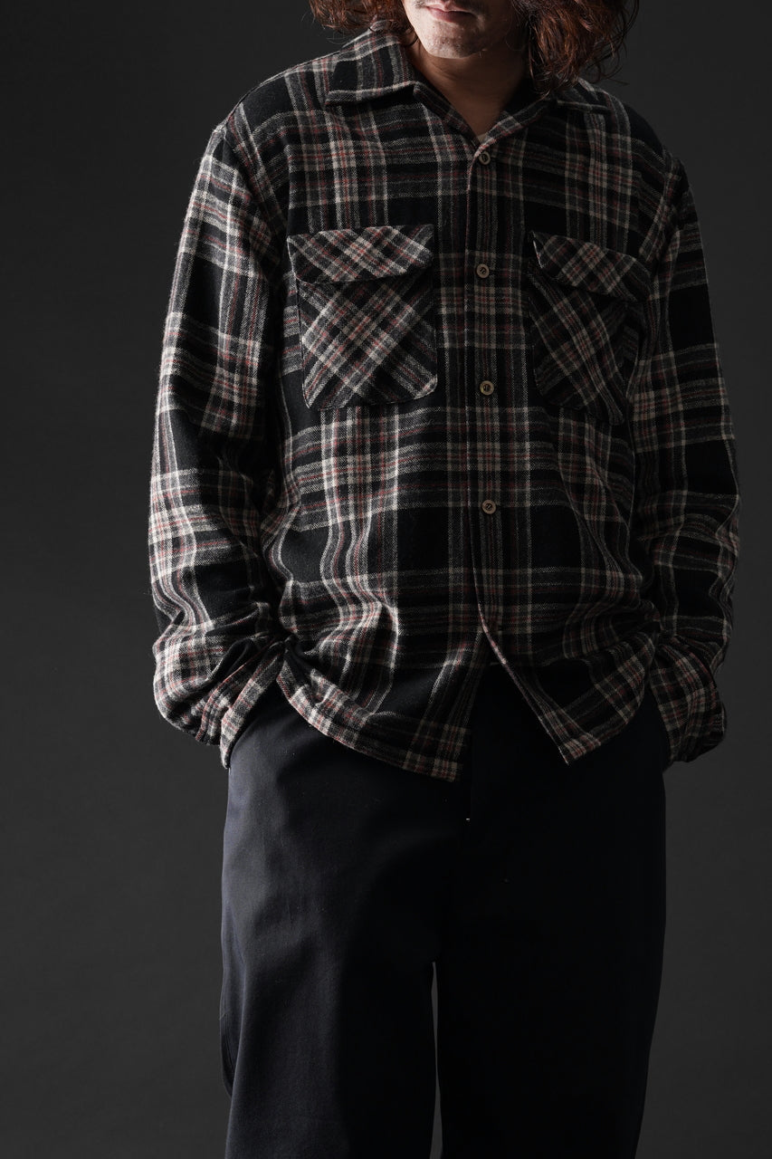 Load image into Gallery viewer, FULLCOUNT OPEN COLLAR SHIRT / WOOL TWILL TARTAN CHECK (BLACK)