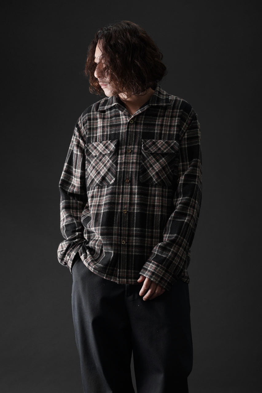 Load image into Gallery viewer, FULLCOUNT OPEN COLLAR SHIRT / WOOL TWILL TARTAN CHECK (BLACK)