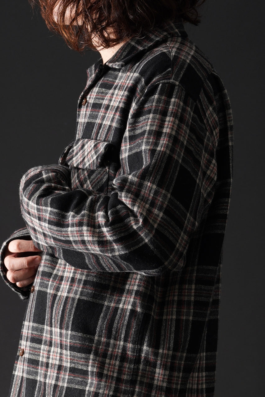 Load image into Gallery viewer, FULLCOUNT OPEN COLLAR SHIRT / WOOL TWILL TARTAN CHECK (BLACK)