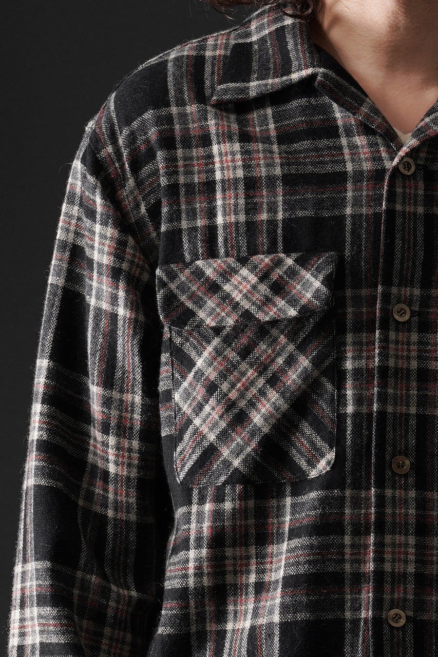 Load image into Gallery viewer, FULLCOUNT OPEN COLLAR SHIRT / WOOL TWILL TARTAN CHECK (BLACK)