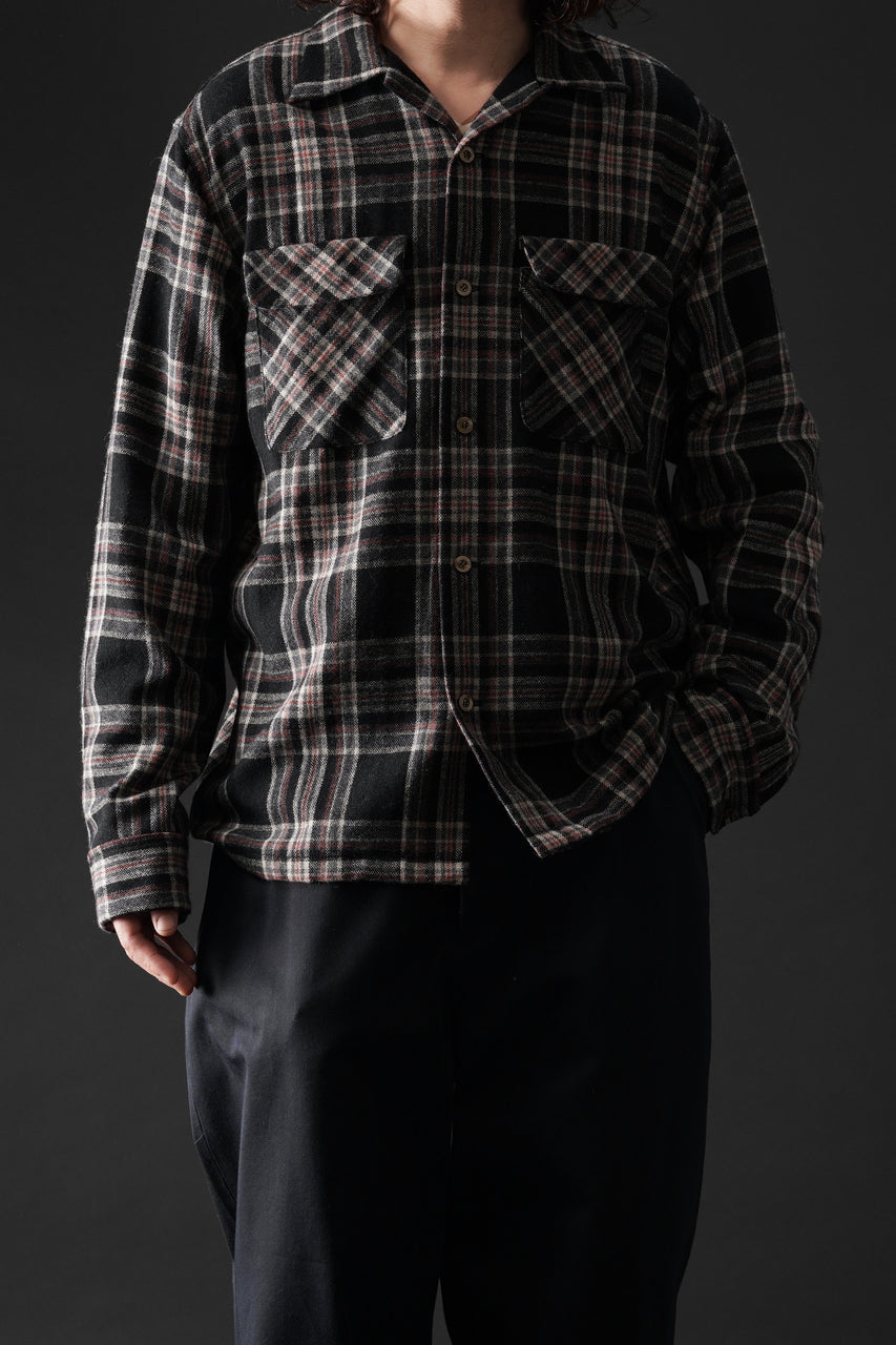 Load image into Gallery viewer, FULLCOUNT OPEN COLLAR SHIRT / WOOL TWILL TARTAN CHECK (BLACK)