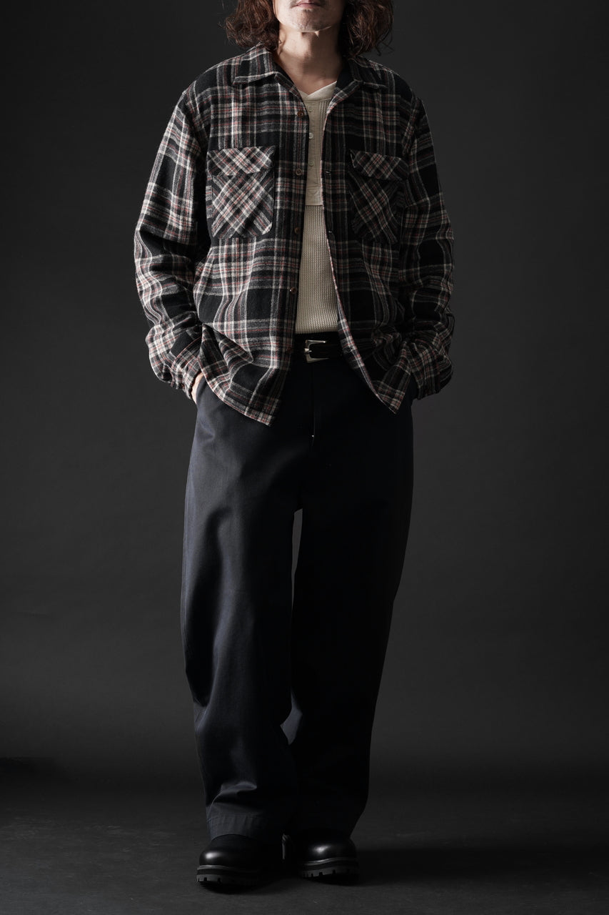 Load image into Gallery viewer, FULLCOUNT OPEN COLLAR SHIRT / WOOL TWILL TARTAN CHECK (BLACK)