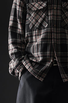 Load image into Gallery viewer, FULLCOUNT OPEN COLLAR SHIRT / WOOL TWILL TARTAN CHECK (BLACK)