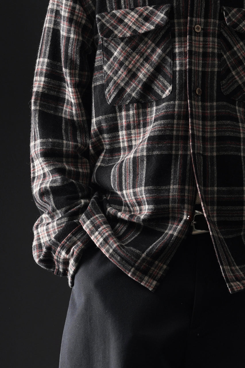 Load image into Gallery viewer, FULLCOUNT OPEN COLLAR SHIRT / WOOL TWILL TARTAN CHECK (BLACK)