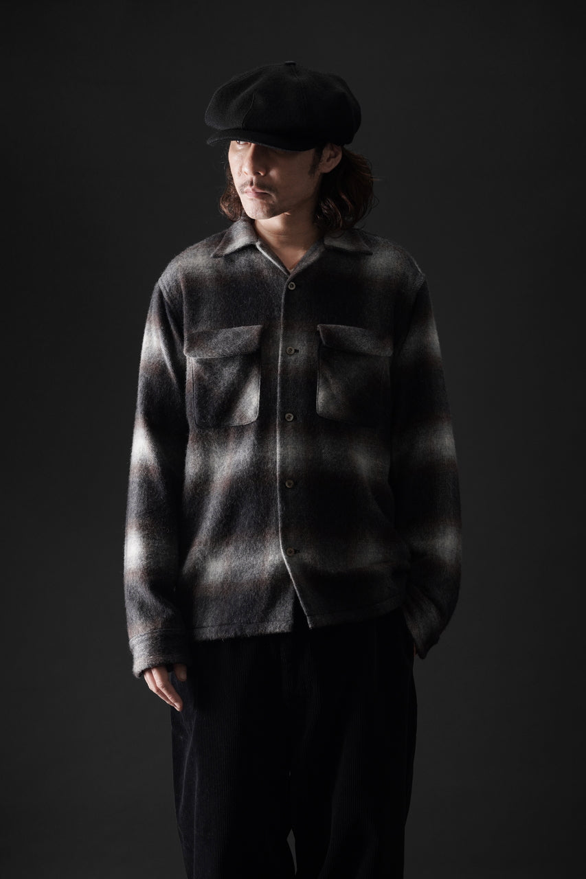 画像をギャラリービューアに読み込む, FULLCOUNT OPEN COLLAR SHIRT / SHAGGY OMBRE CHECK (BLACK)