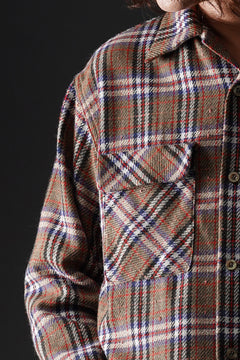 Load image into Gallery viewer, FULLCOUNT OPEN COLLAR SHIRT / WOOL TWILL TARTAN CHECK (KHAKI)