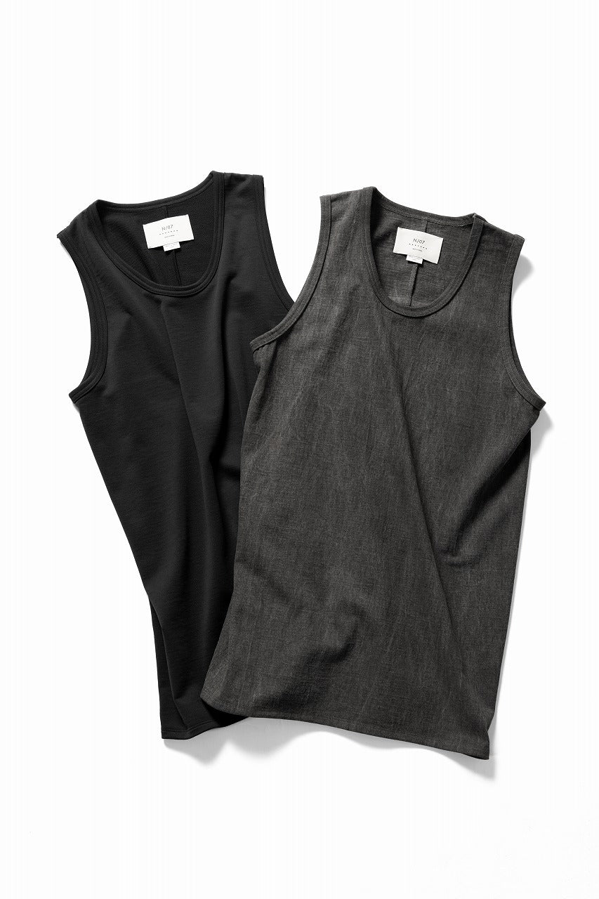 N/07 x black crow MINIMAL TANK TOP / DYED MEDIUM COTTON JERSEY (濃墨)