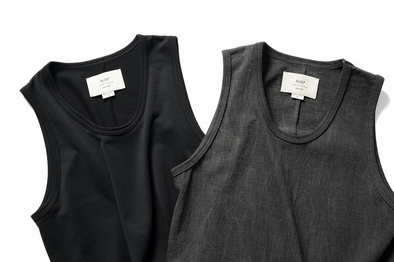 N/07 x black crow MINIMAL TANK TOP / DYED MEDIUM COTTON JERSEY (濃墨)