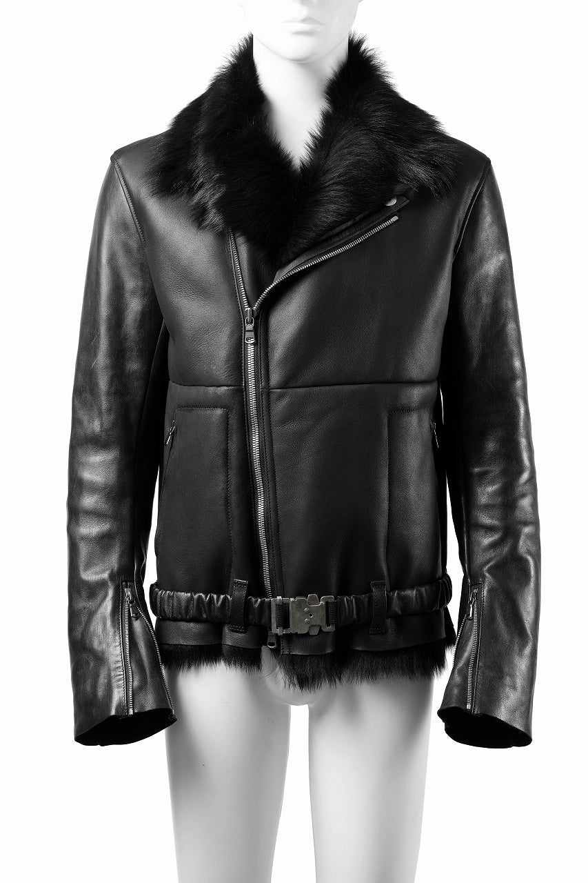 Load image into Gallery viewer, ierib exclusive Double Breasted Riders Jacket / Toscana Shearling Mouton + Horse Leather (BLACK)