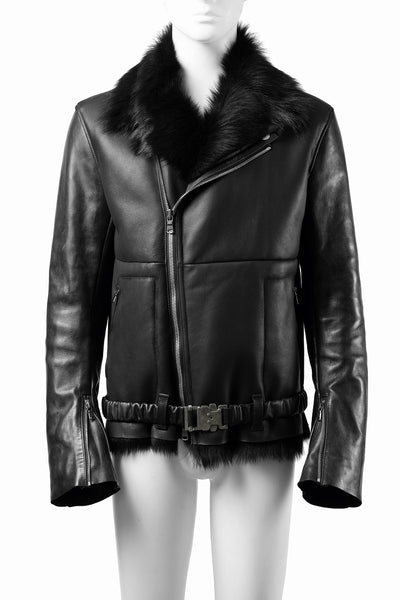 ierib exclusive Double Breasted Riders Jacket / Toscana Shearling Mouton + Horse Leather (BLACK)