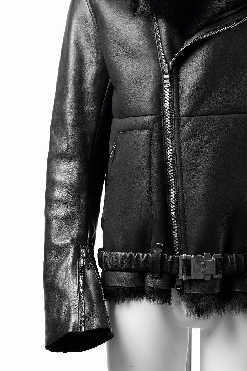 Load image into Gallery viewer, ierib exclusive Double Breasted Riders Jacket / Toscana Shearling Mouton + Horse Leather (BLACK)
