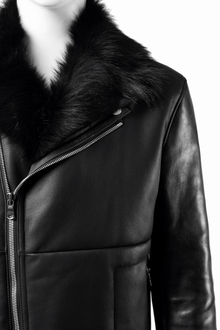 Load image into Gallery viewer, ierib exclusive Double Breasted Riders Jacket / Toscana Shearling Mouton + Horse Leather (BLACK)