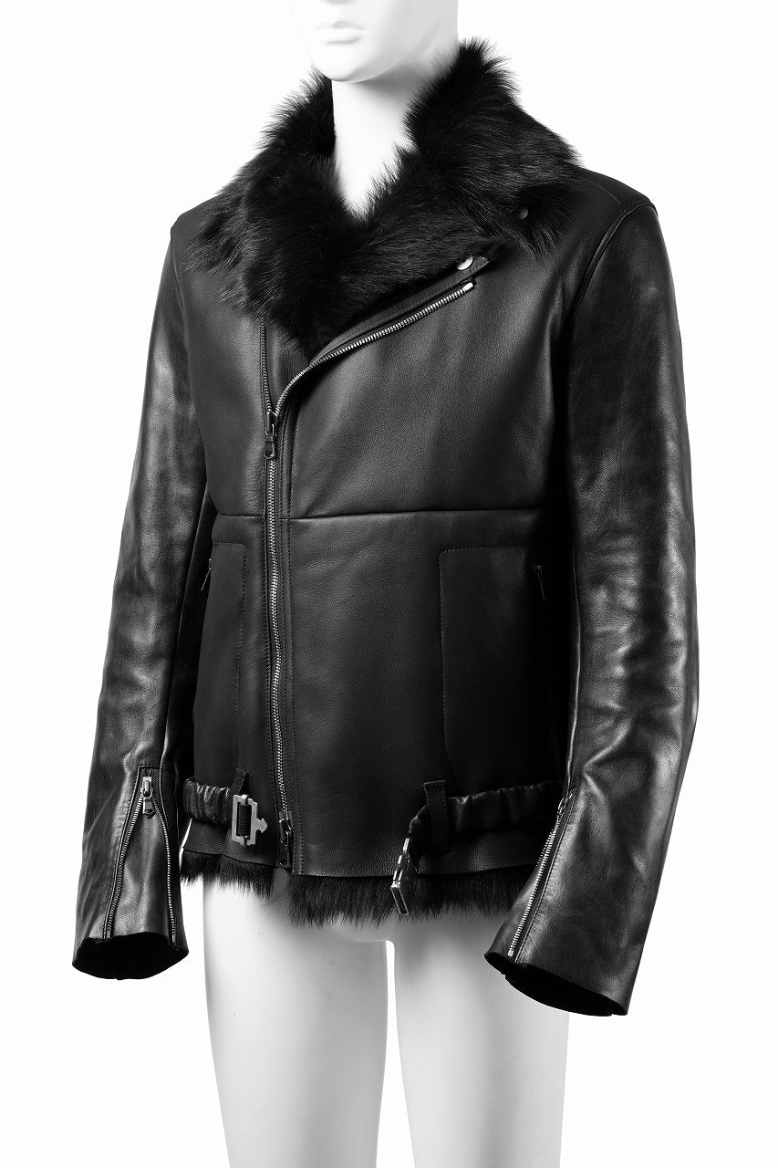 Load image into Gallery viewer, ierib exclusive Double Breasted Riders Jacket / Toscana Shearling Mouton + Horse Leather (BLACK)