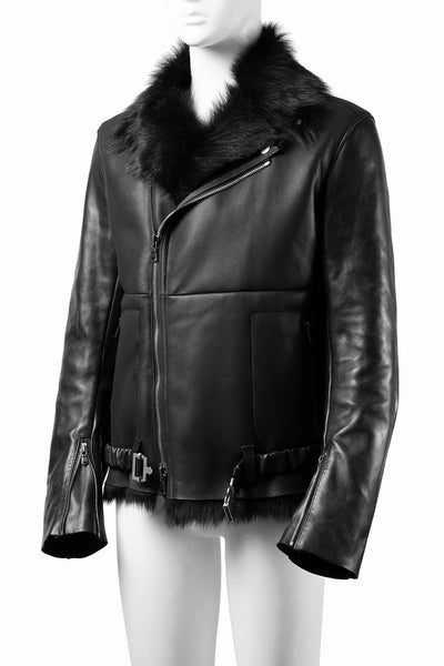 ierib exclusive Double Breasted Riders Jacket / Toscana Shearling Mouton + Horse Leather (BLACK)